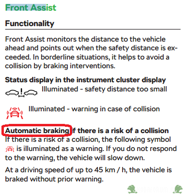 Front assist uitschakelen