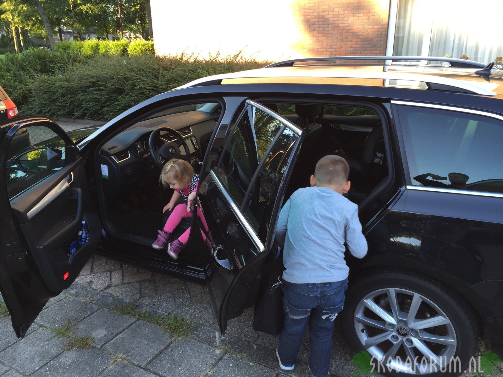 Kinderen controleren de auto